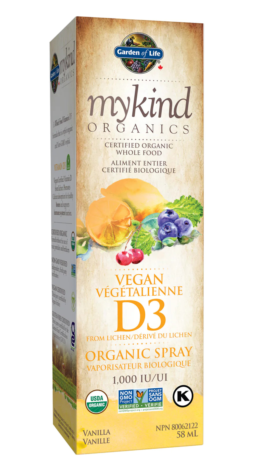 Vitamine D3 biologique en spray è saveur de vanille 58ml