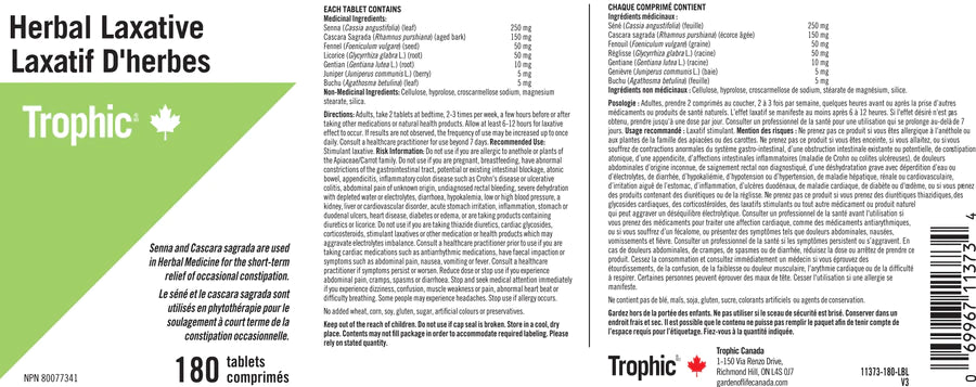 Laxatif D'Herbes 180comprimés – Panier Santé Drummondville